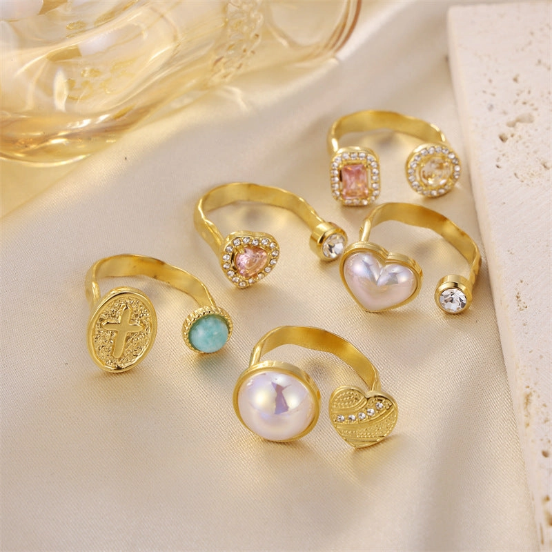 Wholesale Stainless Steel Micro Inlaid Zircon Pearl Rings