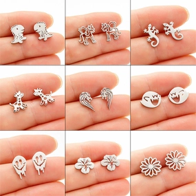 Wholesale Stainless Steel Mini Small Earrings Flower Dinosaur Halloween Skull Earrings