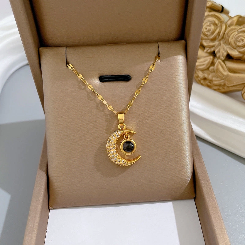 Wholesale Stainless Steel Moon Projection I Love You Clavicle Necklace