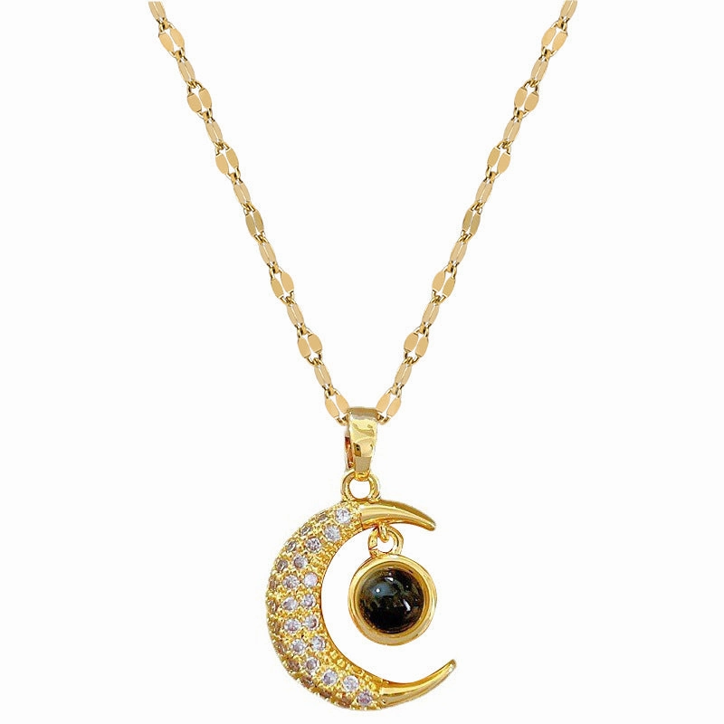 Wholesale Stainless Steel Moon Projection I Love You Clavicle Necklace
