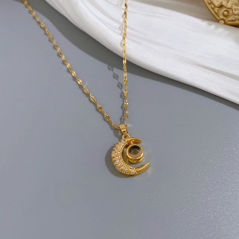 Wholesale Stainless Steel Moon Projection I Love You Clavicle Necklace