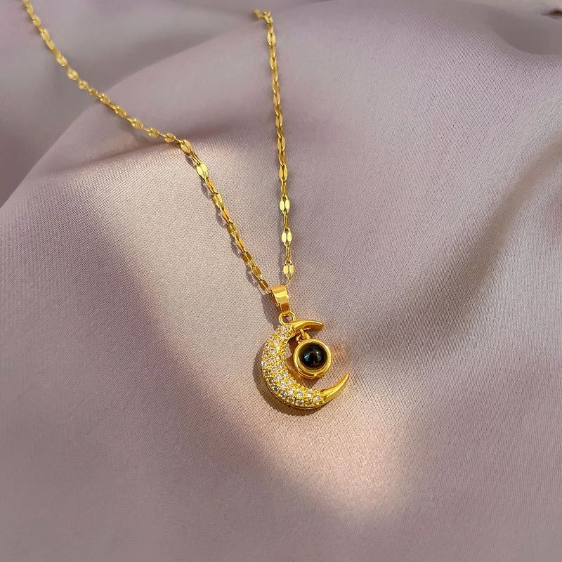 Wholesale Stainless Steel Moon Projection I Love You Clavicle Necklace