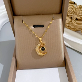 Wholesale Stainless Steel Moon Projection I Love You Clavicle Necklace