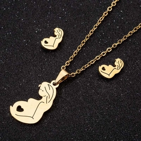 Wholesale Stainless Steel Mother's Day Pendant Necklace Earring Set Mother's Day Gift