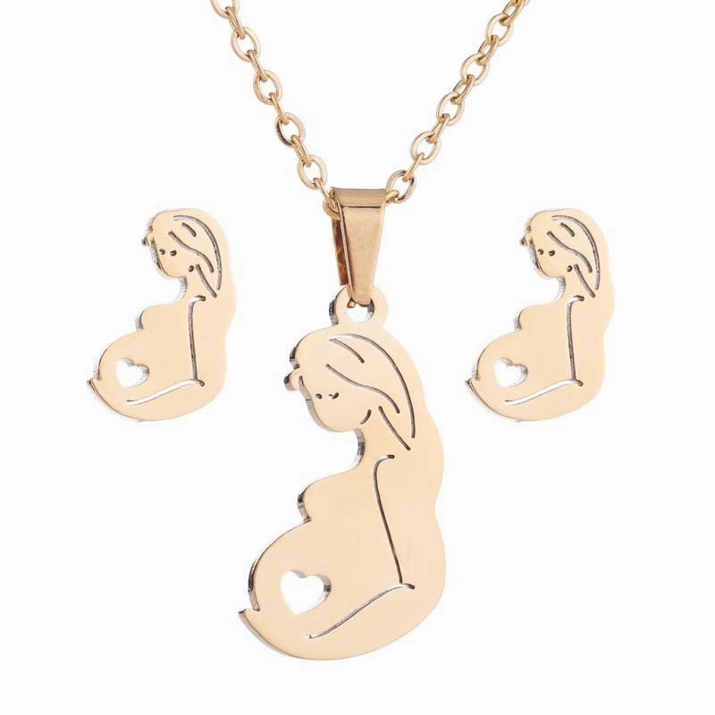 Wholesale Stainless Steel Mother's Day Pendant Necklace Earring Set Mother's Day Gift