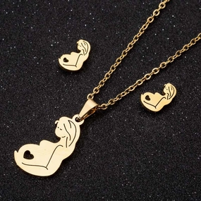 Wholesale Stainless Steel Mother's Day Pendant Necklace Earring Set Mother's Day Gift