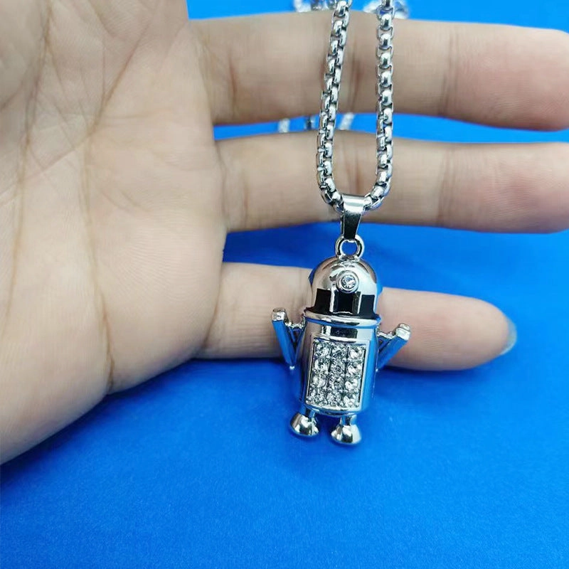 Wholesale Stainless Steel Movable Robot Pendant Creative Necklace