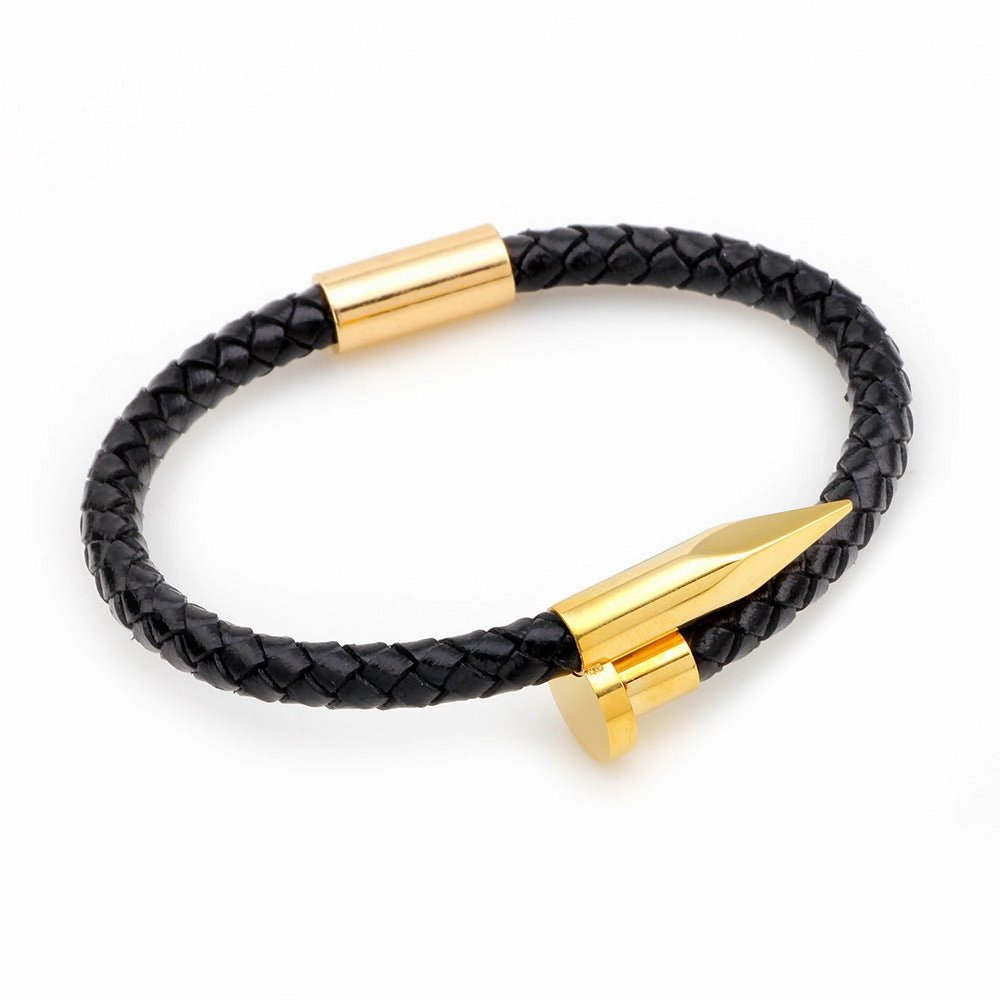 Wholesale Stainless Steel Nails Leather Bracelet