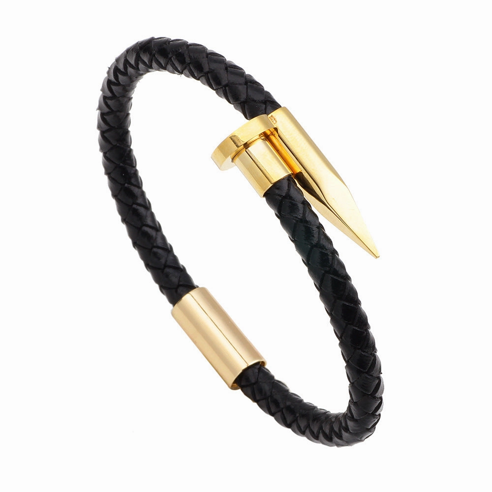 Wholesale Stainless Steel Nails Leather Bracelet