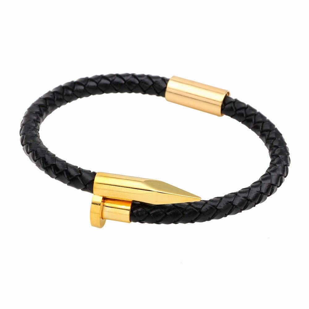 Wholesale Stainless Steel Nails Leather Bracelet