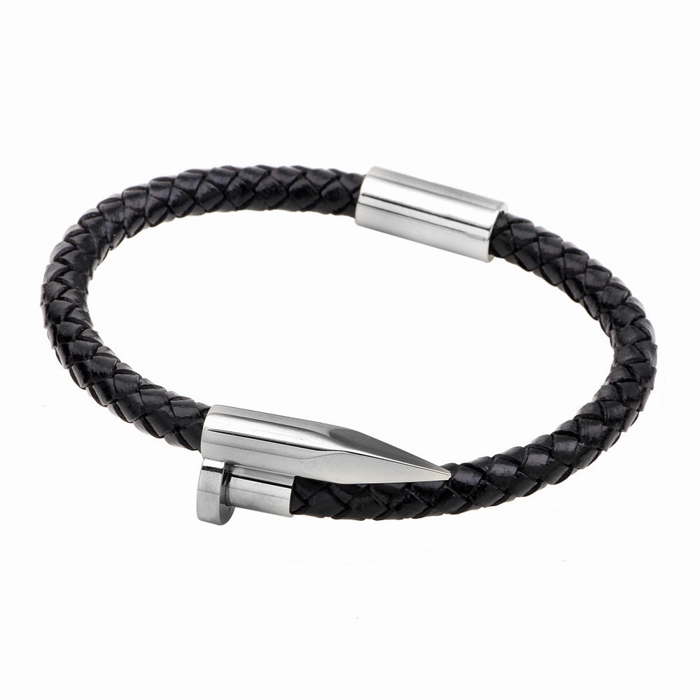Wholesale Stainless Steel Nails Leather Bracelet