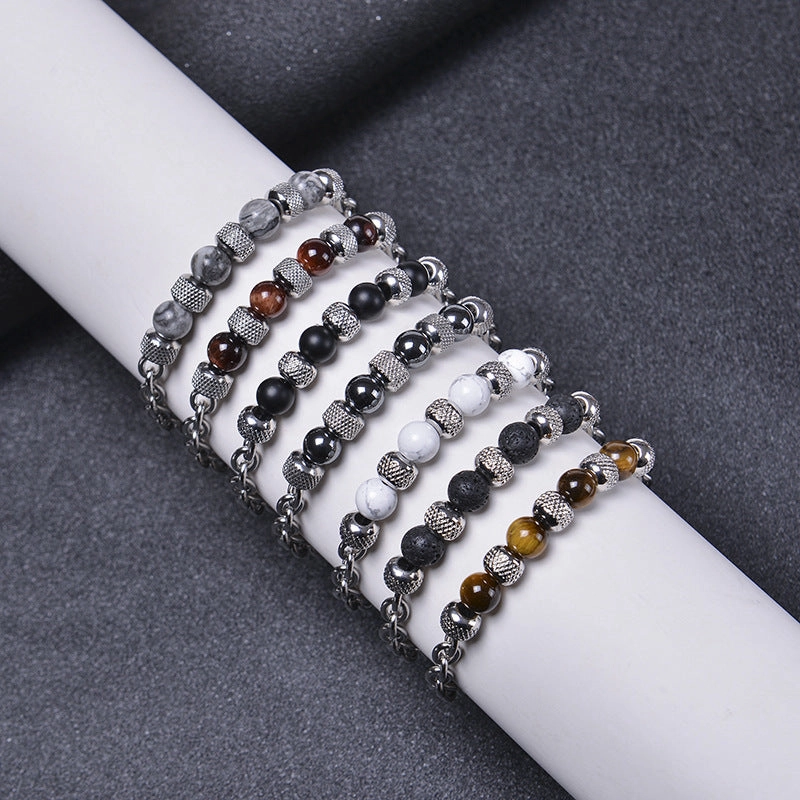 Wholesale Stainless Steel Natural Stone Beaded Men's Bracelet