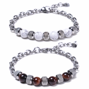 Wholesale Stainless Steel Natural Stone Beaded Men's Bracelet