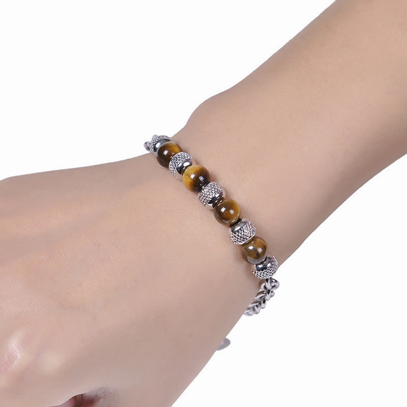 Wholesale Stainless Steel Natural Stone Beaded Men's Bracelet