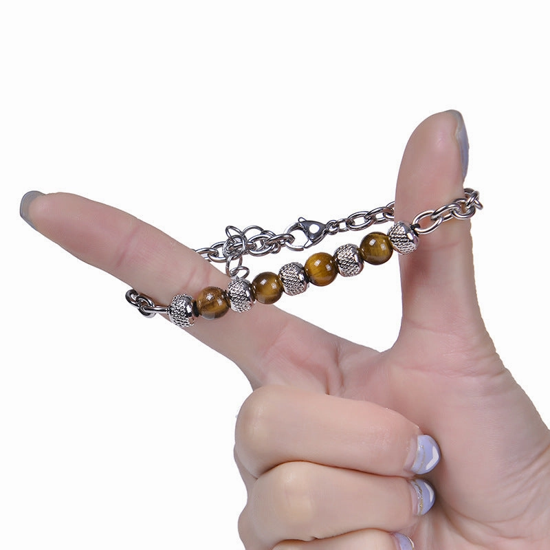 Wholesale Stainless Steel Natural Stone Beaded Men's Bracelet