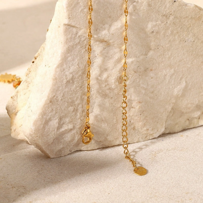 Wholesale stainless steel natural stone pendant necklace retro style