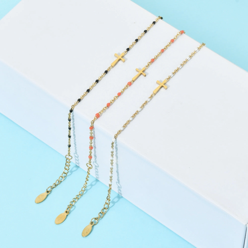 Wholesale Stainless Steel Oil Drip Cross Bracelet