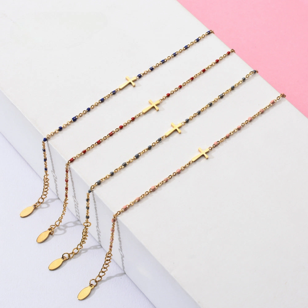 Wholesale Stainless Steel Oil Drip Cross Bracelet