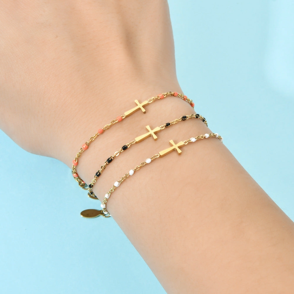 Wholesale Stainless Steel Oil Drip Cross Bracelet