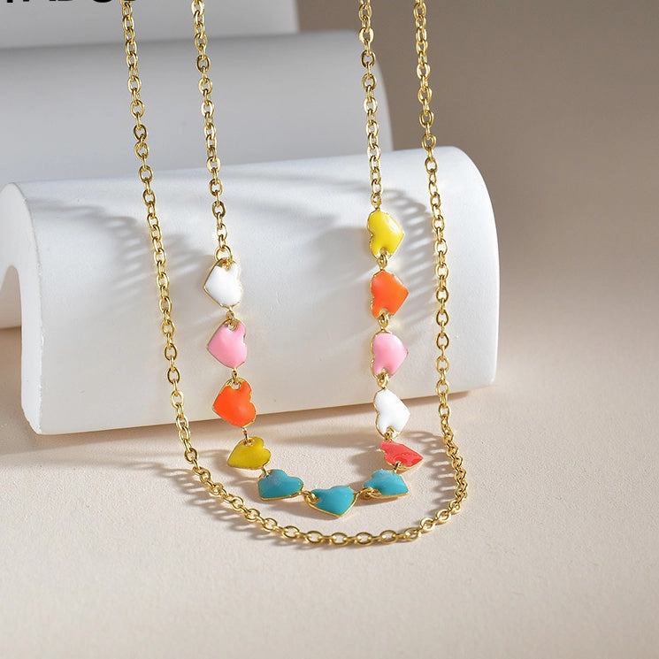Wholesale Stainless Steel Oil Love Dual -layer Necklace