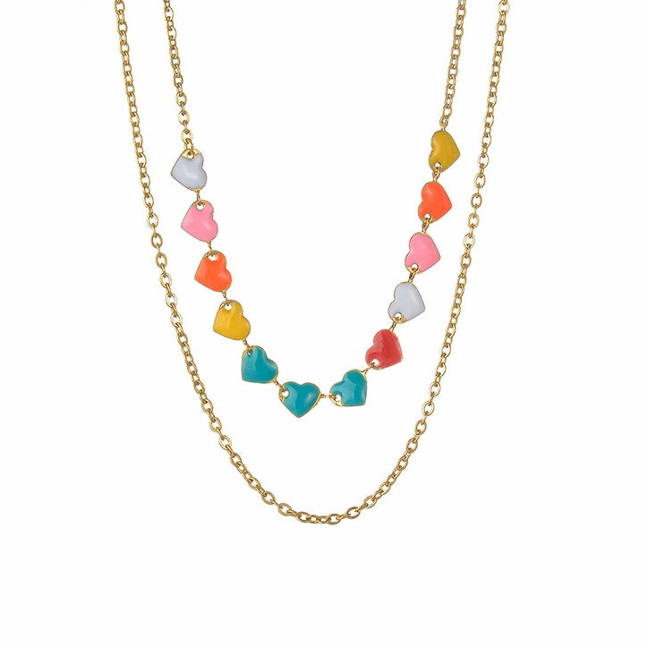 Wholesale Stainless Steel Oil Love Dual -layer Necklace
