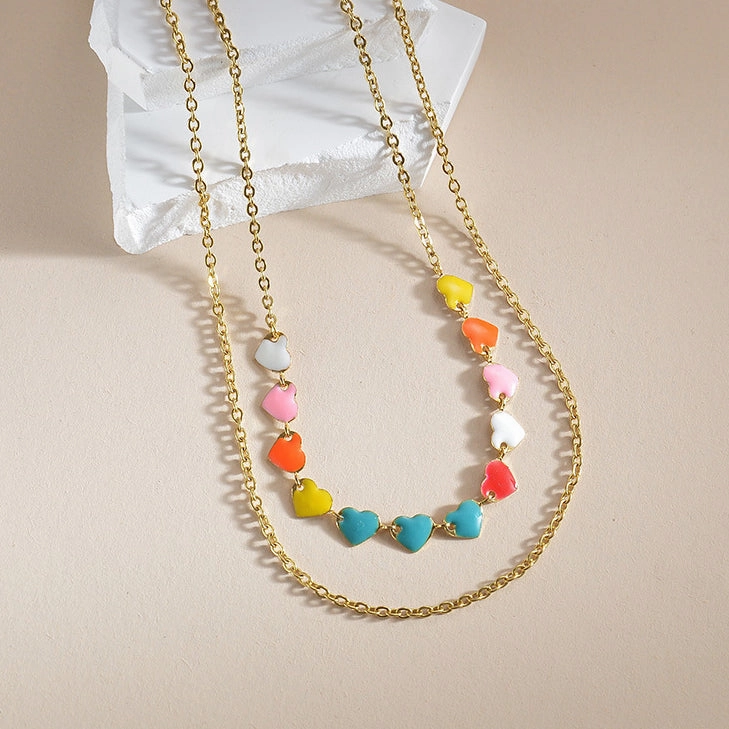 Wholesale Stainless Steel Oil Love Dual -layer Necklace