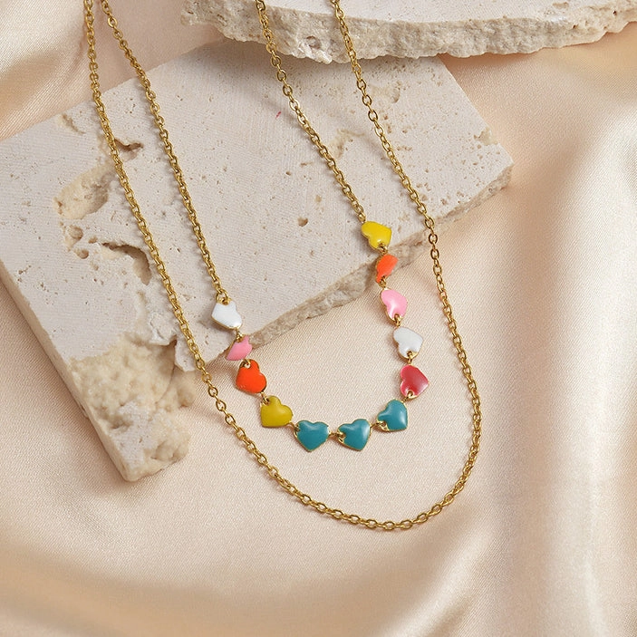Wholesale Stainless Steel Oil Love Dual -layer Necklace