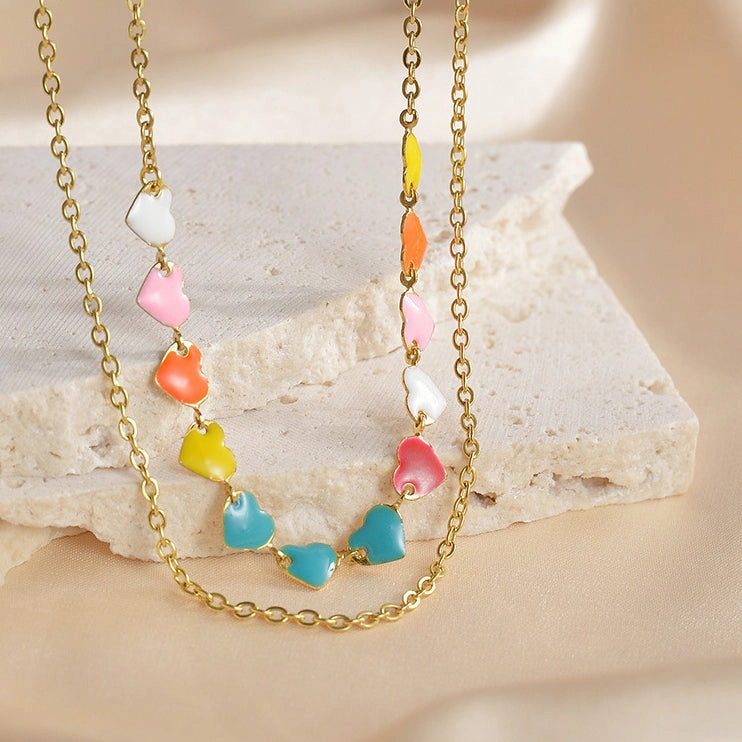Wholesale Stainless Steel Oil Love Dual -layer Necklace