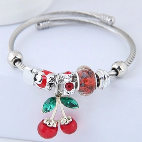 Wholesale Stainless Steel Open Cherry Crystal Beaded Bracelet