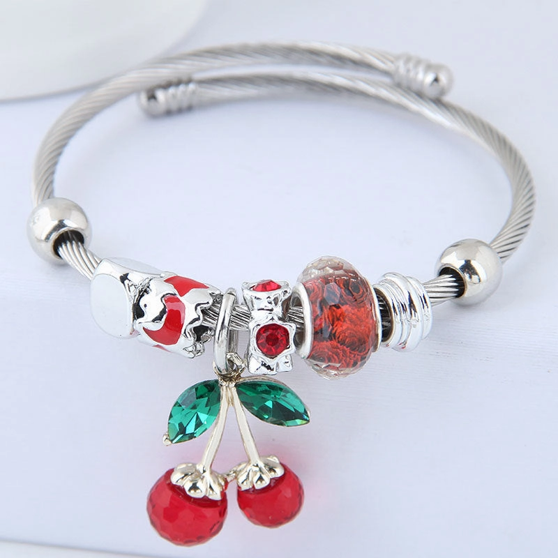 Wholesale Stainless Steel Open Cherry Crystal Beaded Bracelet