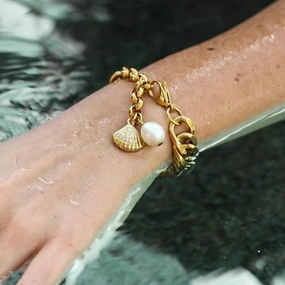 Wholesale Stainless Steel Pearl 18K Gold Plated Cuban Chain Bracelet