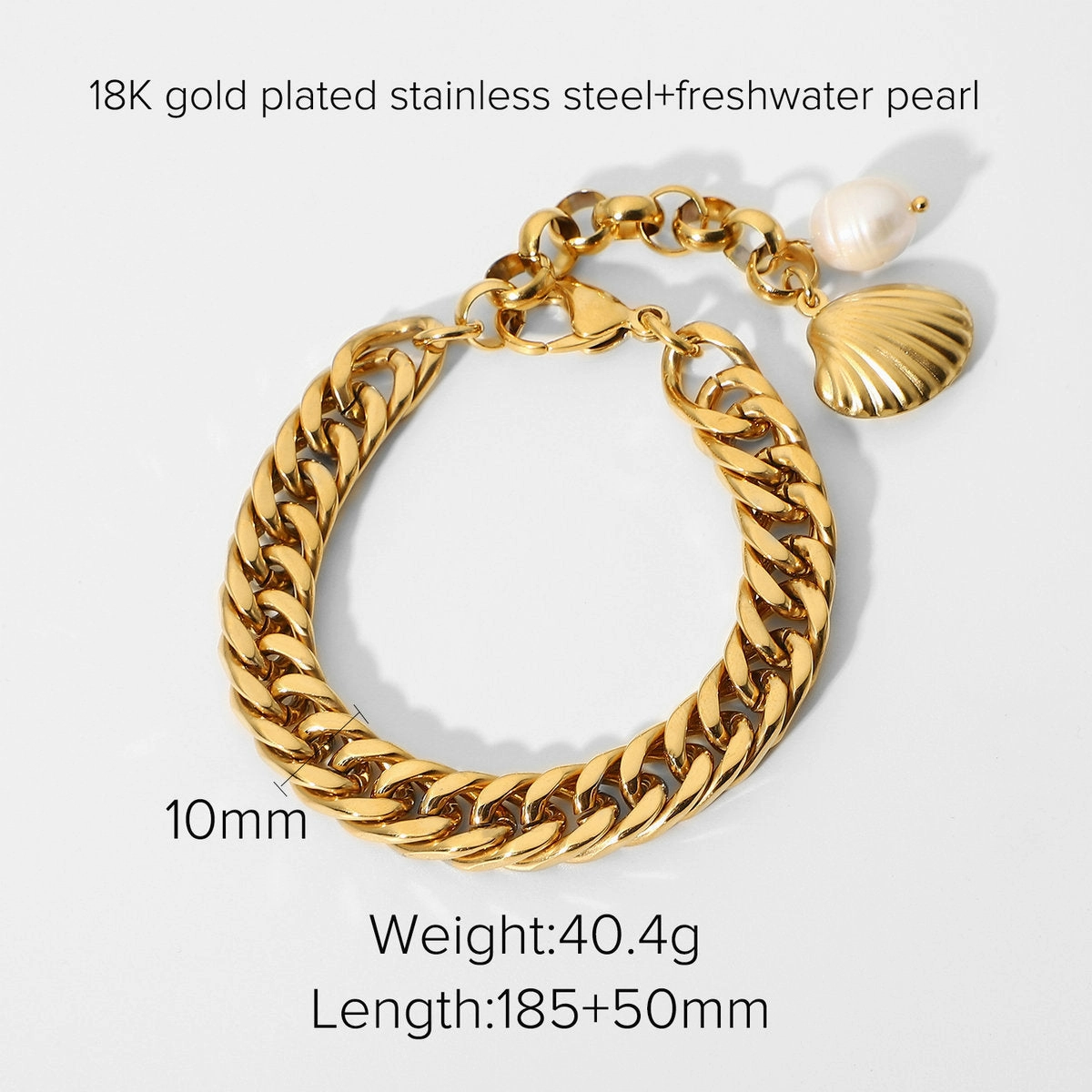 Wholesale Stainless Steel Pearl 18K Gold Plated Cuban Chain Bracelet