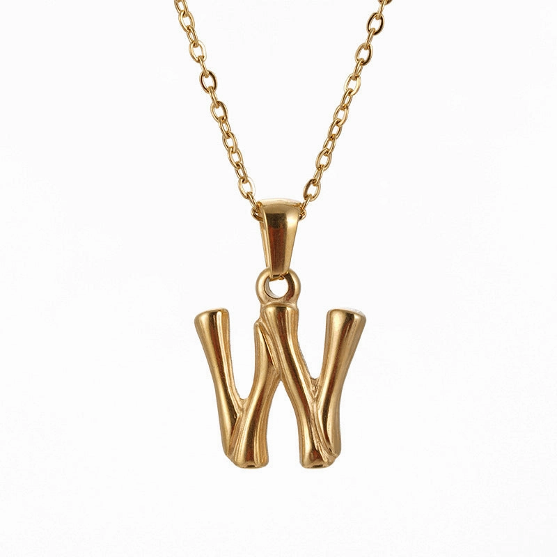 Wholesale Stainless Steel Plated 18K Bamboo Letter Necklace