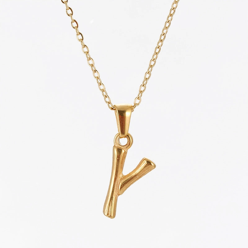 Wholesale Stainless Steel Plated 18K Bamboo Letter Necklace