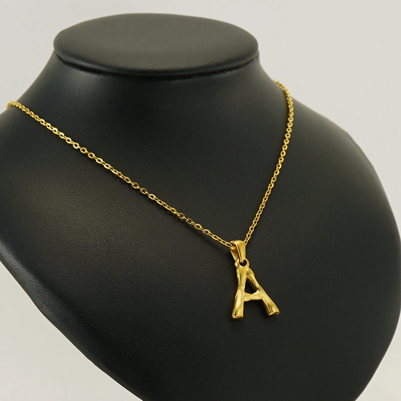 Wholesale Stainless Steel Plated 18K Bamboo Letter Necklace