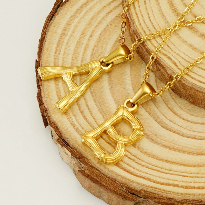 Wholesale Stainless Steel Plated 18K Bamboo Letter Necklace