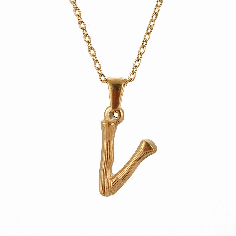 Wholesale Stainless Steel Plated 18K Bamboo Letter Necklace