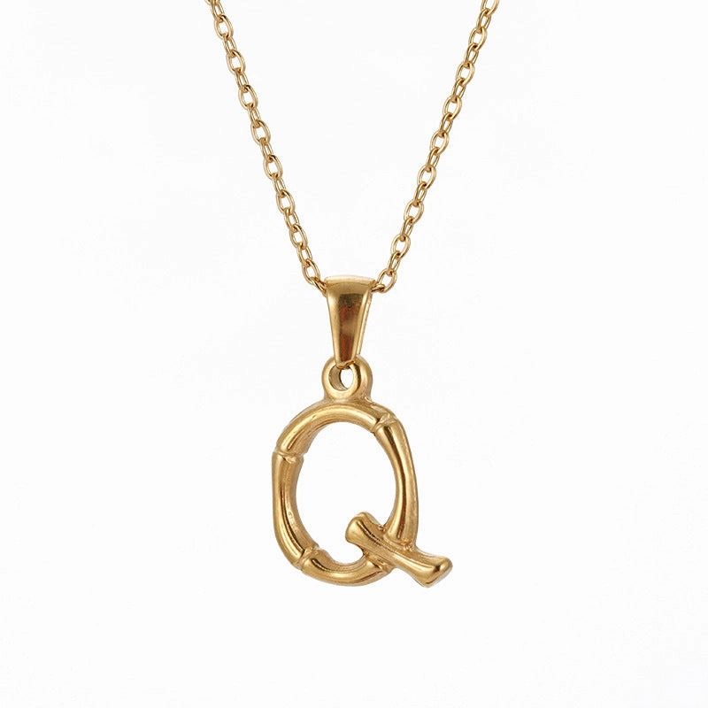 Wholesale Stainless Steel Plated 18K Bamboo Letter Necklace