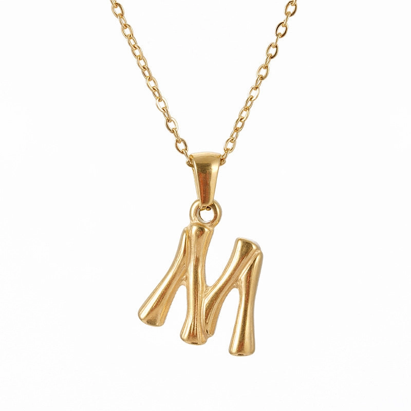Wholesale Stainless Steel Plated 18K Bamboo Letter Necklace