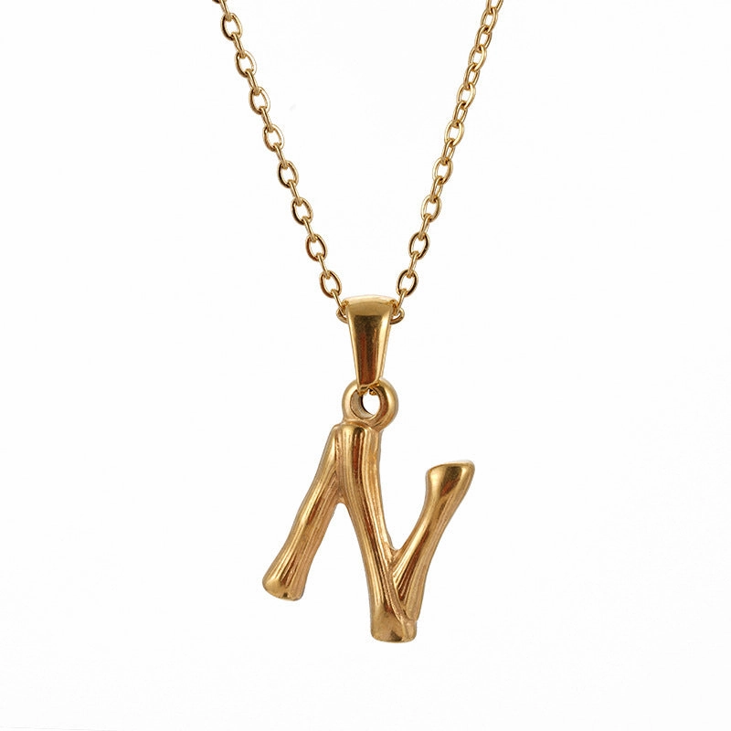 Wholesale Stainless Steel Plated 18K Bamboo Letter Necklace