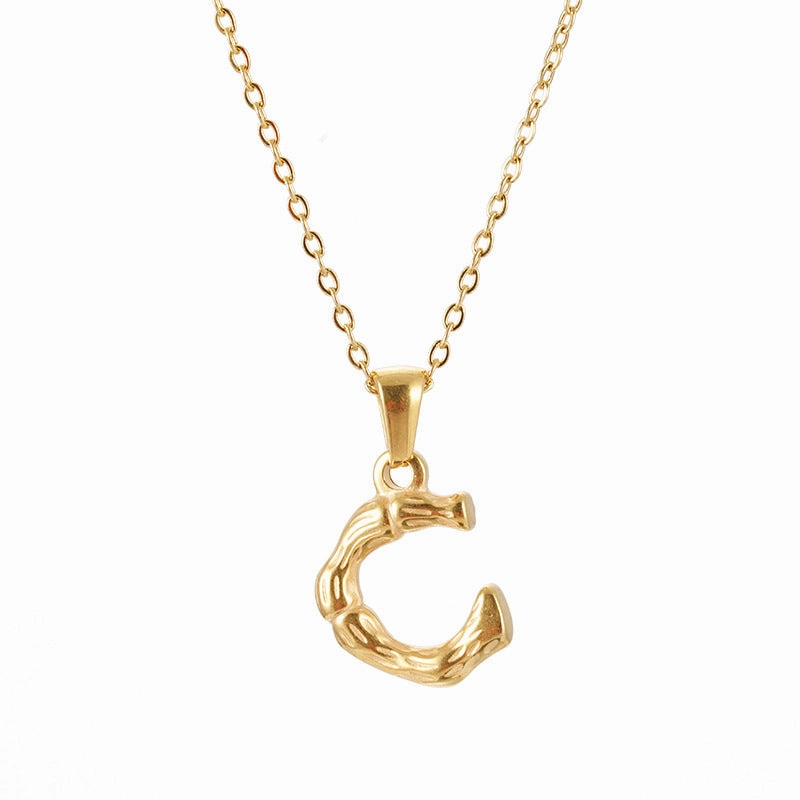 Wholesale Stainless Steel Plated 18K Bamboo Letter Necklace