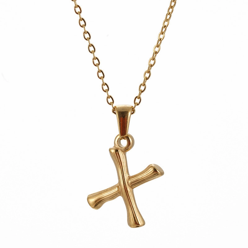 Wholesale Stainless Steel Plated 18K Bamboo Letter Necklace