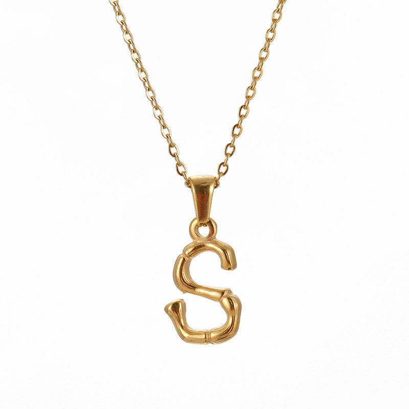 Wholesale Stainless Steel Plated 18K Bamboo Letter Necklace