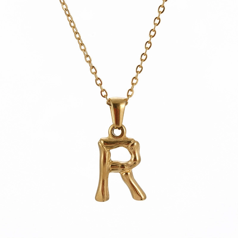 Wholesale Stainless Steel Plated 18K Bamboo Letter Necklace