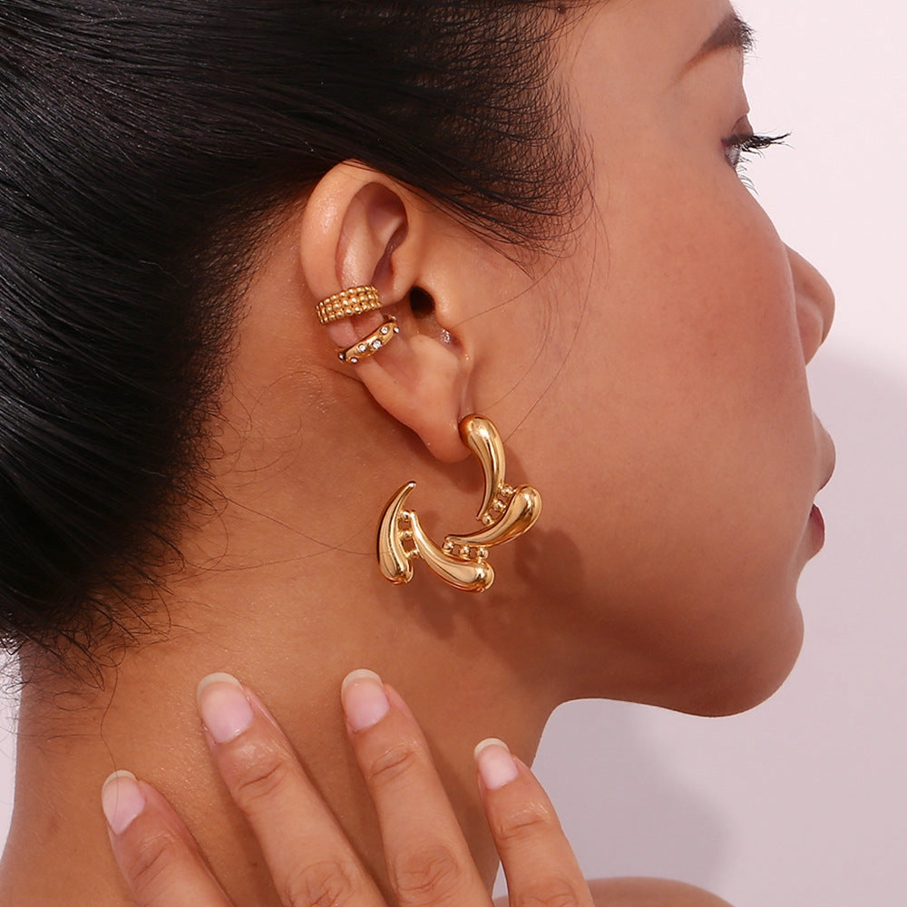 Wholesale Stainless Steel Plated 18K Gold Four Water Droplet Vortex Earrings