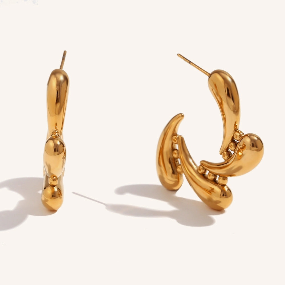 Wholesale Stainless Steel Plated 18K Gold Four Water Droplet Vortex Earrings