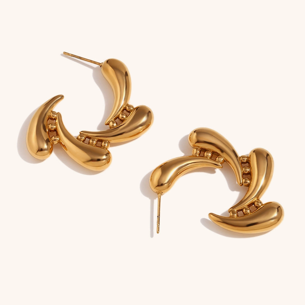 Wholesale Stainless Steel Plated 18K Gold Four Water Droplet Vortex Earrings