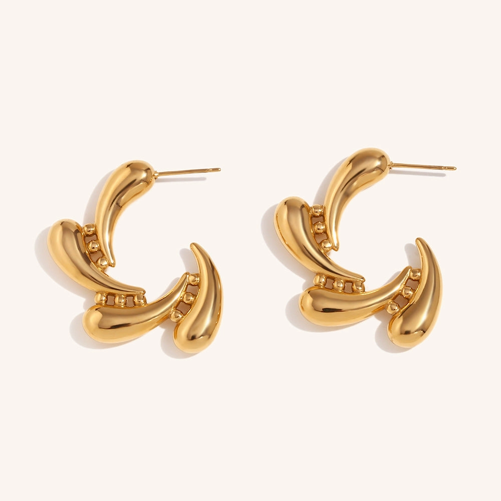 Wholesale Stainless Steel Plated 18K Gold Four Water Droplet Vortex Earrings