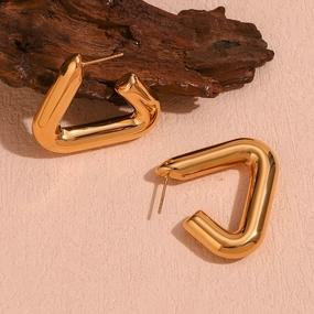 Wholesale Stainless Steel Plated 18K Gold Geometric Tripod Hollow Earrings