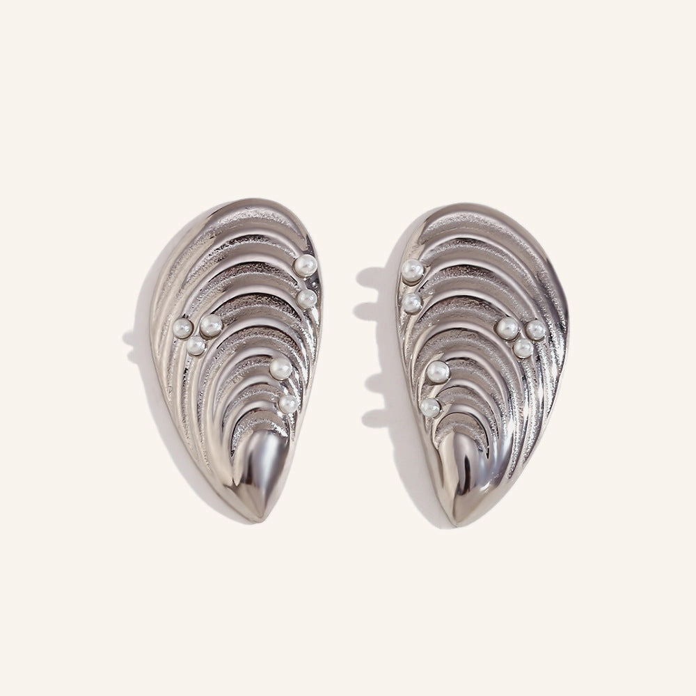 Wholesale Stainless Steel Plated 18K Gold Pearl Shell Earrings
